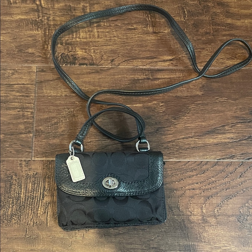 Coach Black Crossbody Wallet Bag with Signature Pattern